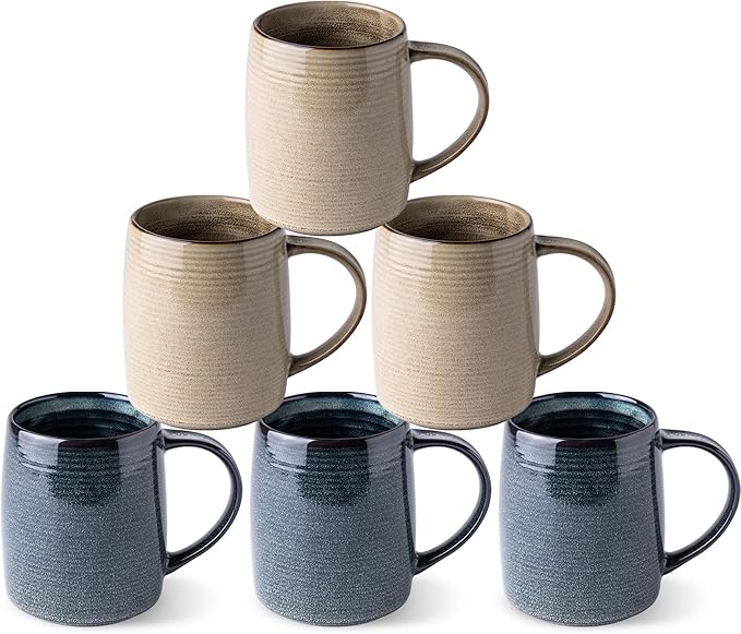 GBhome Large Ceramic Coffee Mugs Set of 6, 18oz Handmade Stoneware Coffee Mugs Set for Latte/Cappuccino/Hot Cocoa, Dishwasher & Microwave Safe, Multi-Color by GBhome