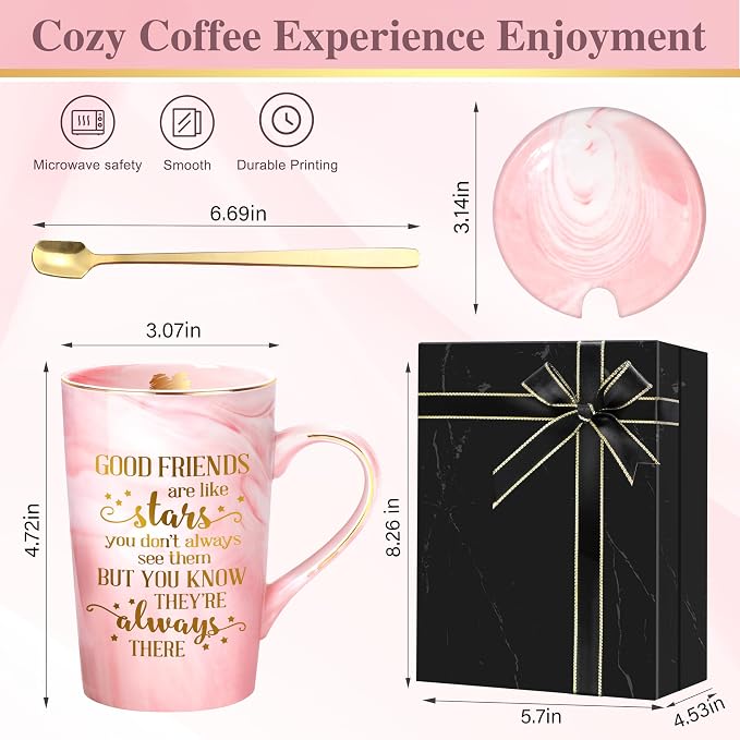 ShinnyWis Best Friend Birthday Gifts for Women, Friendship Gifts for BFF Bestie Sister - Good Friends Are Like Stars Mug, Funny 14 oz Pink Marble Gold Print Coffee Mug with Gift Box - Image 4