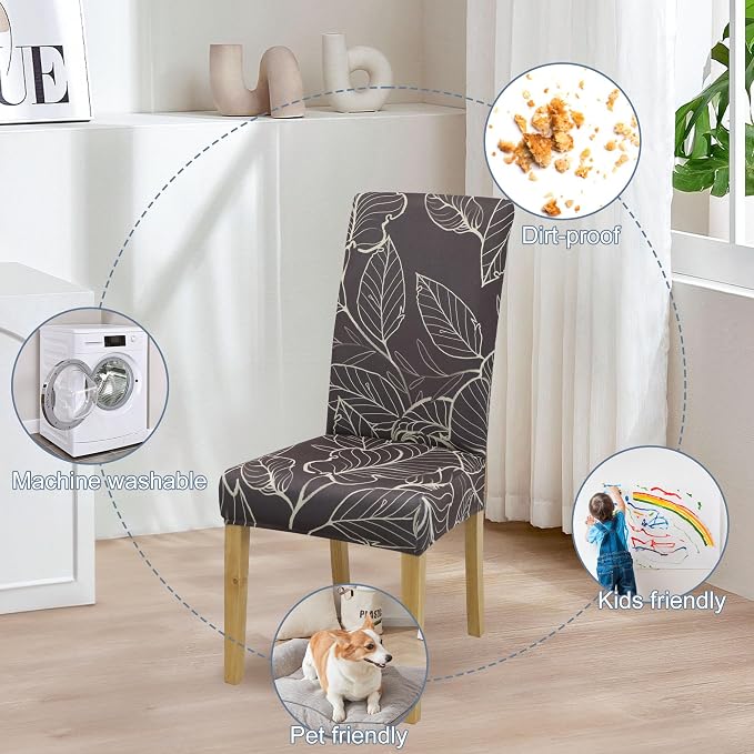Dining Chair Covers, Stretch Seat Covers, Washable Furniture Protector | 4 Pack, Washable, Stretch Fit, Soft, Non Slip, Dining Chair Covers, Seat Protector, Furniture Cover,Easy Clean - Image 6