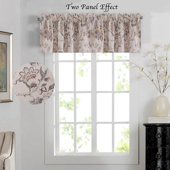 H.VERSAILTEX Blackout Curtain Valances for Kitchen Window/Living Room/Bathroom Privacy Added Rod Pocket Home Decoration Winow Valance, 52" W x 18" L, Floral in Sage and Brown (Pack of 4) - Image 3