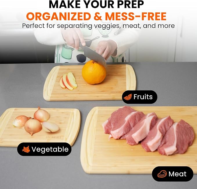 Bamboo Cutting Board Set – Charcuterie & Chopping Boards for Kitchen, Large & Small Sizes, Safe Cutting Boards for Meat, Cheese, Pizza – Home & Kitchen Gift Idea - Image 9