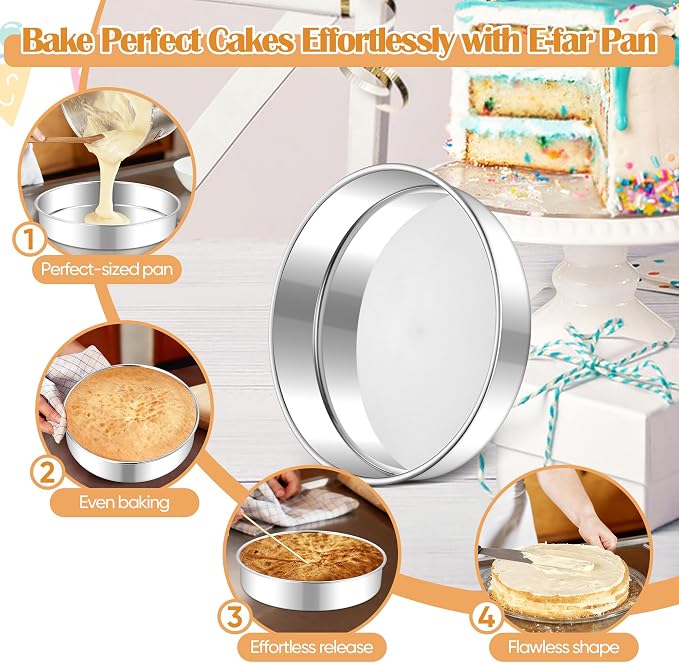 E-far 11 Inch Cake Pan Set of 2, Stainless Steel Large Round Baking Pans Tins, Non-Toxic & Leak-Proof Mold for Birthday Wedding Layer Tiered Cake, Easy Clean & Dishwasher Safe - Image 5