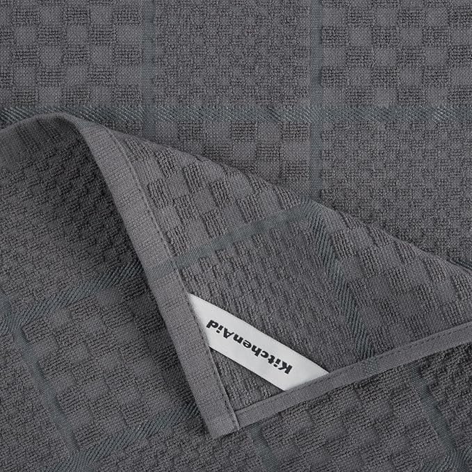 KitchenAid Quilted Cotton Terry Cloth Oven Mitt, Pot Holder, Kitchen Towel 4-Pack Set, Heat Resistant, Silicone Grip, Gift Set, Charcoal Grey, 16"x26", 7"x13" & 7"x10" - Image 8