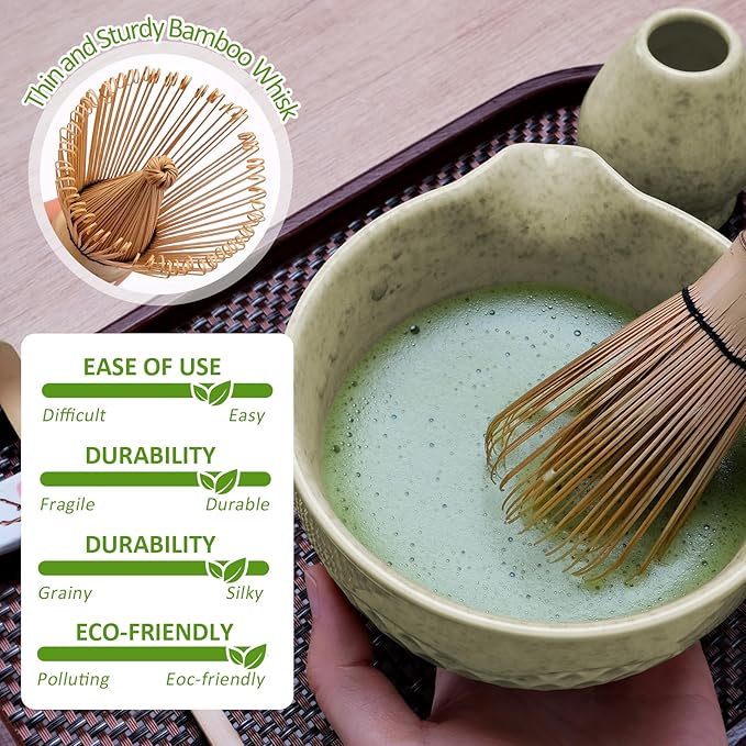 Joyscale Matcha Whisk Set, Matcha Set Whisk And Bowl, 8 Pcs Matcha Kit Set(Texture Design), 16 OZ, Japanese Matcha Tea Set, Matcha Making Kit Gifts for Tea Lovers(Macha Green)