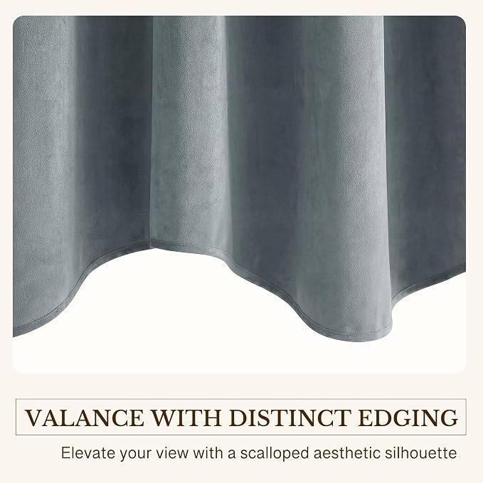 Stone Blue Velvet Window Valance Scalloped 52x18 Inch 1 Panel | Soft Wavy Blue Scalloped Curtains for Small Windows, Modern Window Treatment for Bathroom, Laundry, RV - Image 5