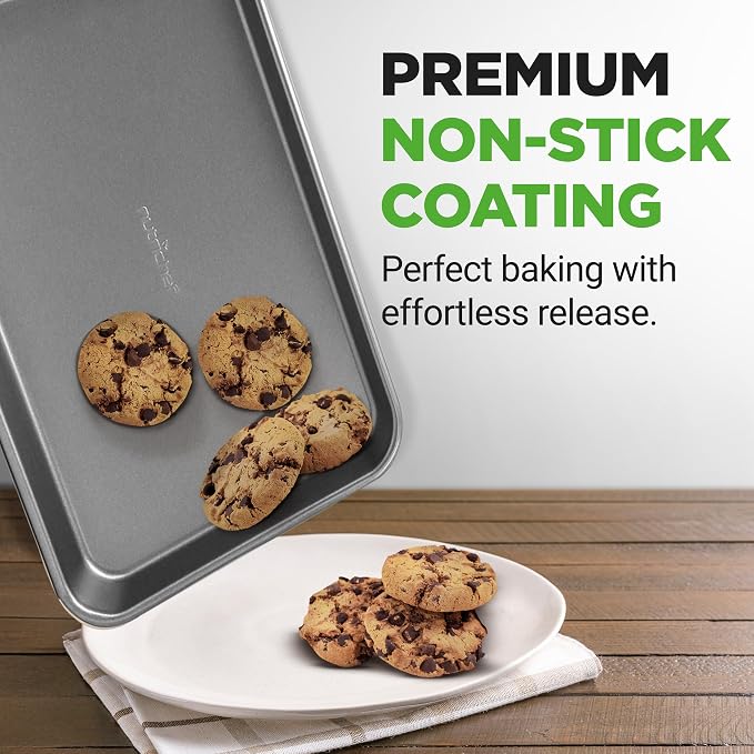 NutriChef 2-Piece Nonstick Cookie Sheet Baking Pan Set - Premium Bake Trays w/ Sleek Non-Stick Coating PFOA, PFOS, & PTFE Free - Large (15"x11") & Medium (13"x9") - Dishwasher Safe - Image 6