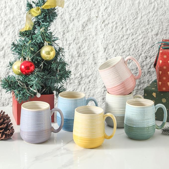 HASENSE Porcelain Coffee Mugs Set of 6, 15oz Large Ceramic Cups with Handle, Microwave & Dishwasher Safe for Latte Tea Cappuccino Gift for Women Men,Colorful - Image 3