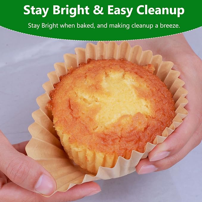 Caperci Heavy Duty Jumbo Cupcake Muffin Liners for Baking - Extra Large 100pcs Grease-Resistant Natural Paper Baking Cups, No Muffin Pan Needed, Odorless, Easily Peels (Natural) - Image 2