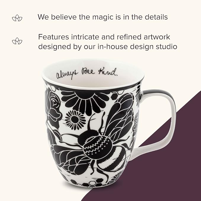 Karma Gifts 14 oz Black and White Boho Mug Bee - Cute Coffee and Tea Mug - Ceramic Coffee Mugs for Women and Men - Image 4