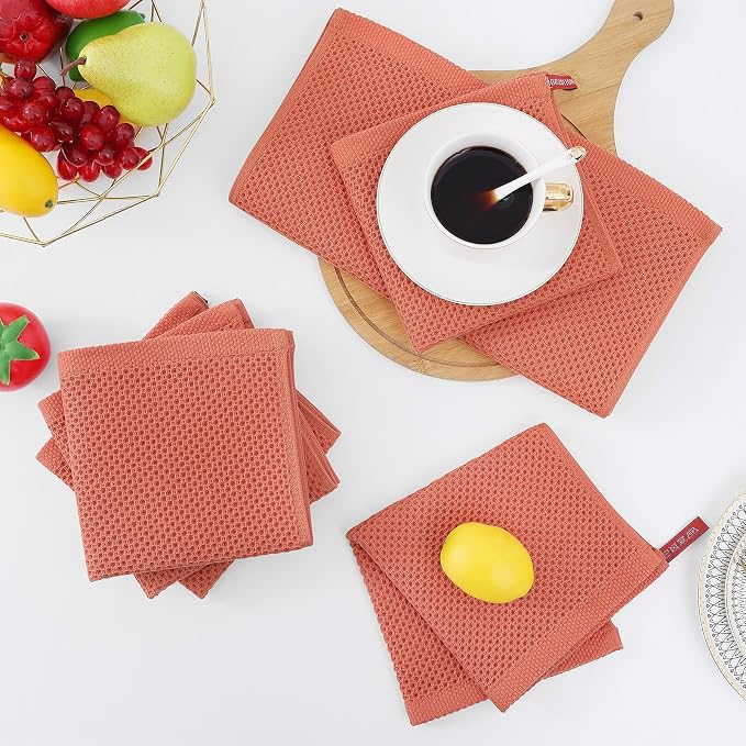 Homaxy 100% Cotton Waffle Weave Kitchen Dish Cloths 12-Pack, Coral | 12 x 12 Inches, Ultra Soft Absorbent Dish Towels, Quick Drying Dish Rags with Hanging Loop - Image 7