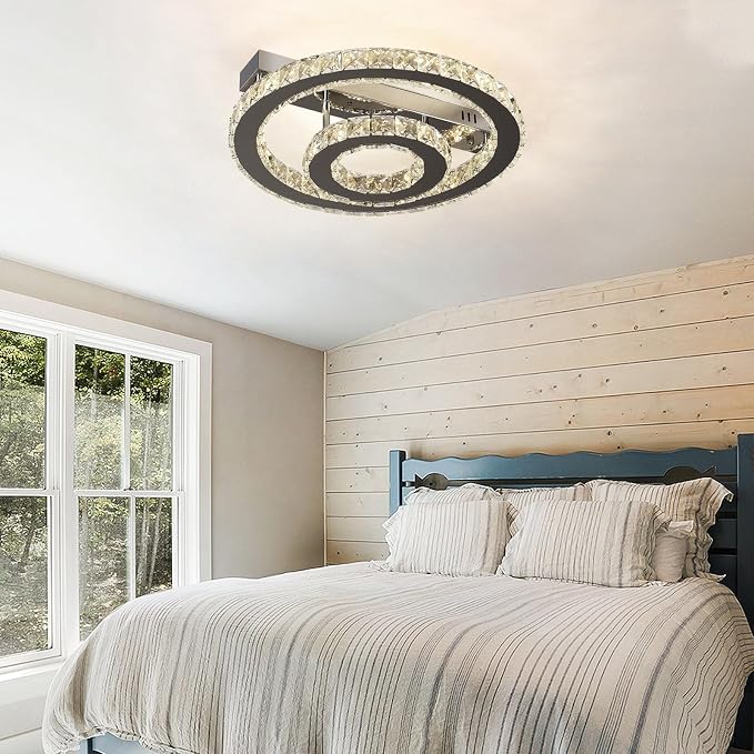 Crystal LED Ceiling Light Chandelier, Modern Semi Flush Mount Lighting Fixture Ceiling Lamp for Living Room, Dining Room, Bedroom, Kitchen Island, Entryway - Image 7
