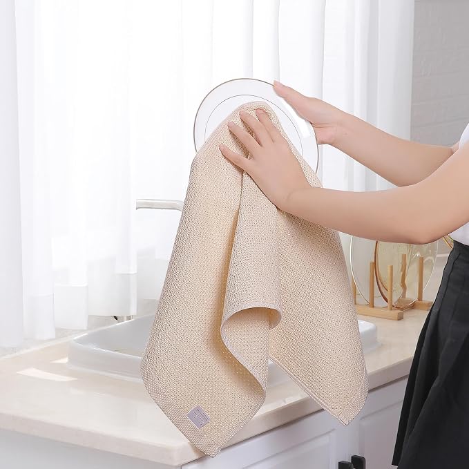 Homaxy 100% Cotton Waffle Weave Kitchen Dish Towels 12-Pack, Beige | 13 x 28 Inches, Ultra Soft Absorbent Dish Towels, Quick Drying Cleaning Towels - Image 4