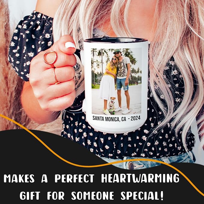 Personalized Coffee Mug 15 Oz, Custom Picture Text or Logo Ceramic Mug, Customized Gift for Men & Women, Taza Personalizada with Photo and Words, Customizable Large Tea Cup | White - Black - Image 5
