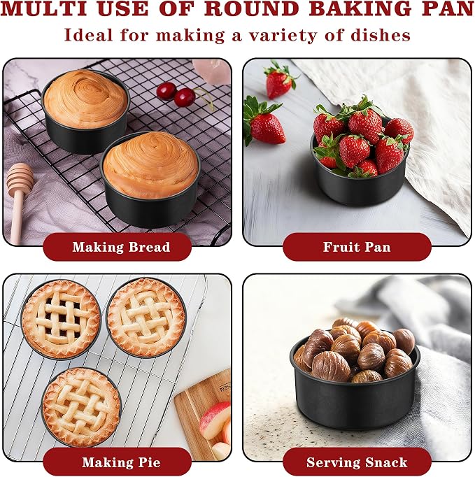 E-far 5 Inch Cake Pan Set of 3, Nonstick Stainless Steel Small Baking Pans Tins, Round Bakeware for Layer Cakes, Stainless Steel Core & Non-Toxic Coating, Straight Side & 2 Inch Deep - Image 6
