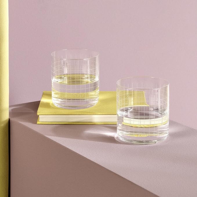 NUDE GLASS NUDE Whiskey Glasses Set of 4 DOF – 13.25 oz Finesse Grid Lead-Free Crystal Old Fashioned Glass - Image 4