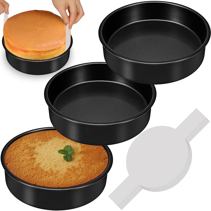 AWTBDP 6 Inch Cake Pans,3PCS Smash Cake Pans with 100PCS Parchment Paper | No-Stick Round Small Cake Pans Set for Baking Layer Cakes, Sturdy Baking Pan Set for Christmas Birthday, Dishwasher Safe by AWTBDP