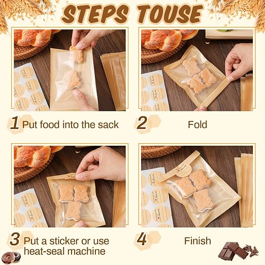 Outus 100 Pcs Cookie Packaging Bags with Seal, 4 x 6 Inch Bakery Pastry Bags with Window, Heat Sealable Grease Resistant Paper to Go Bake Sleeves for Gift Giving Donut Bread Sandwich (Brown) - Image 4