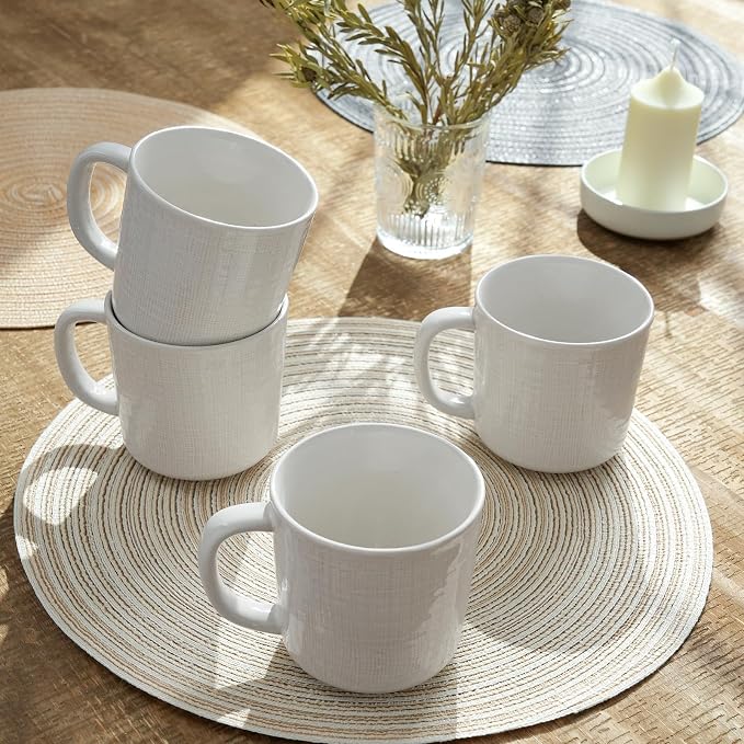famiware Moonlight Coffee Mug Set of 4, 14oz Mug Set with Linen Finish, Coffee Cup Set with Handle for Latte, Cappuccino, Tea, Hot Cocoa, Microwave and Dishwasher Safe, White - Image 5