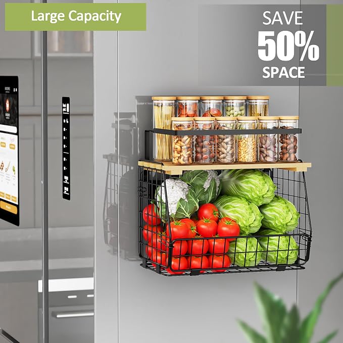 Magnetic Shelf for Fridge, Fruit Potato & Onion Storage Bin | Magnetic Storage Basket with Lid, Side of Fridge Storage, Produce Basket for Fruits Vegetables Spices, Kitchen Pantry - Image 6