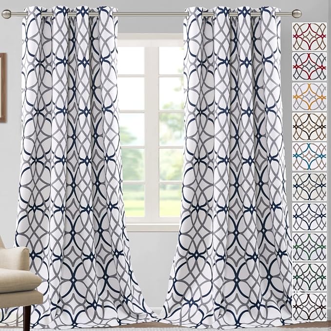 H.VERSAILTEX Blackout Curtains for Bedroom Printed Design 108 Inch Length Thermal Insulated Curtains for Living Room Geometric Modern Grommet Window Drapes 2 Panels Set, Dark Denim and Grey by HVERSAILTEX