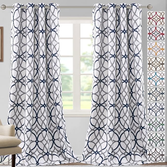 H.VERSAILTEX Blackout Curtains Printed Design 96 Inch Length 2 Panels Set Thermal Insulated Curtains for Bedroom for Living Room Modern Grommet Window Drapes - Dark Denim and Grey by HVERSAILTEX