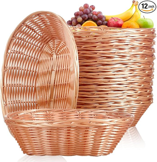 12 Pack Plastic Oval Woven Baskets, 10"L x 6"W x 3"H | Small Bread and Fruit Baskets, For Food Storage, Serving, Gift Packaging, Kitchen and Restaurant Display or Storage Basket by Unknown