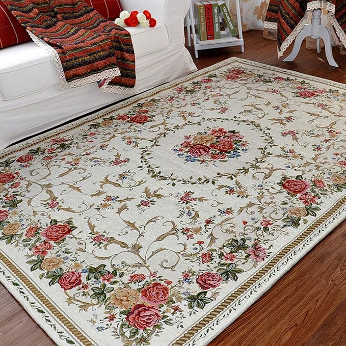 Rustic Shabby Rose Rug Luxury Vintage Elegant Traditional Rugs Accent Floral Rugs Carpet for Home Living Room/Bedroom, 4' x 6', Country Rose by Ukeler