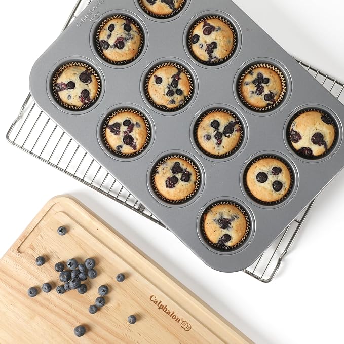 Calphalon Titan Steel Core PFA Free Nonstick 12 Cup Cupcake Muffin Pan, Heavy Duty Carbon Steel Bakeware for Even Heating, Oven Safe Muffin Tray for Cupcakes, Muffins - Image 2