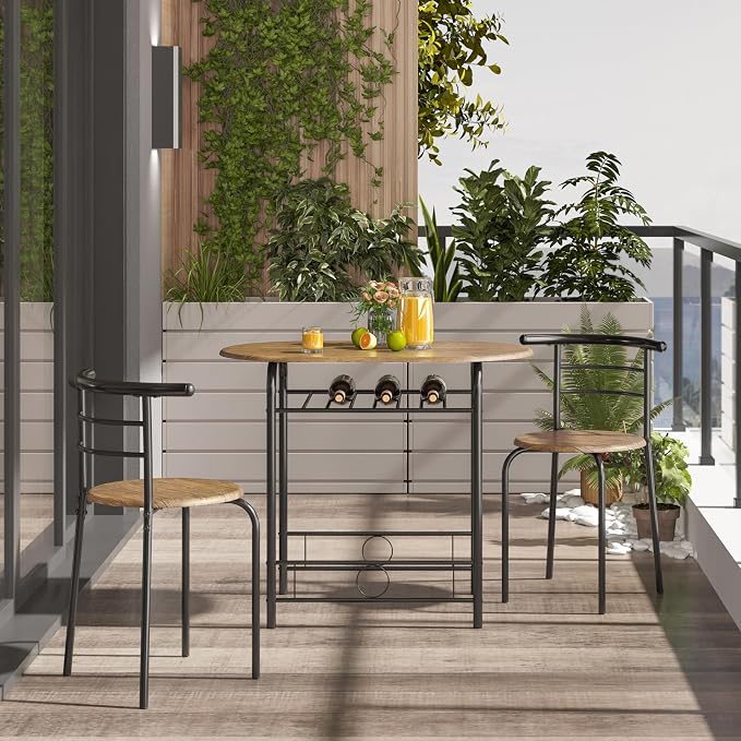 Yaheetech 3-Piece Dining Table Set, Breakfast Bistro Table Set for 2, Small Kitchen and Table Chairs Set of 2 with Metal Frame and Storage Rack for Small Space/Apartment/Dorm Room, Brown - Image 2