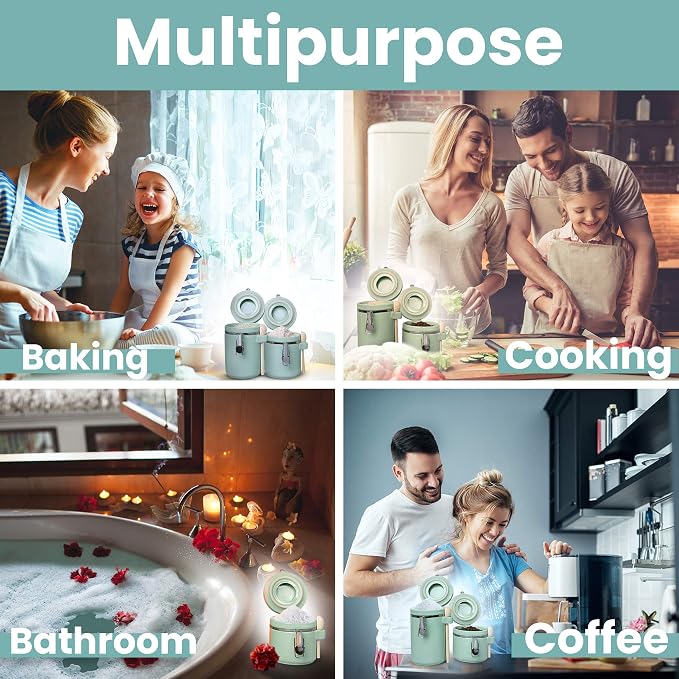 Home Intuition 4-Piece Ceramic Kitchen Canisters Set, Airtight Containers with Wooden Spoons Reusable Chalk Labels and Marker for Sugar, Coffee, Flour, Tea (Mint) - Image 3