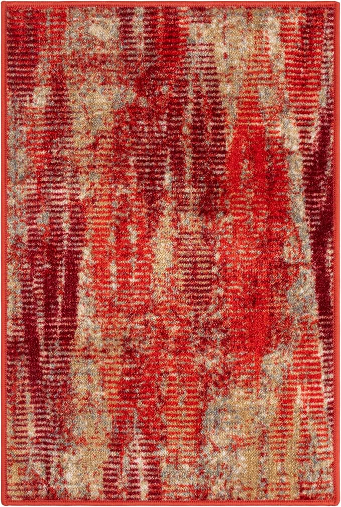 Superior Modern Indoor Area Rug, Washable, Non-Skid Foam Backing, Floor Decor for Living Room, Bedroom, Entry, Mudroom, Washable Rugs, Abstract Brushstroke, Brayton Collection, 2' x 3', Orange - Image 3