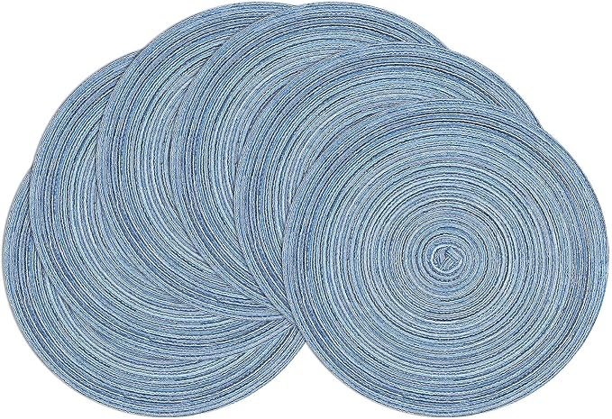 SHACOS Round Braided Placemats Set of 6 Circle Place Mats Kitchen Table Mats for Dining Table Wedding Party (Blue Gray, 6) by SHACOS