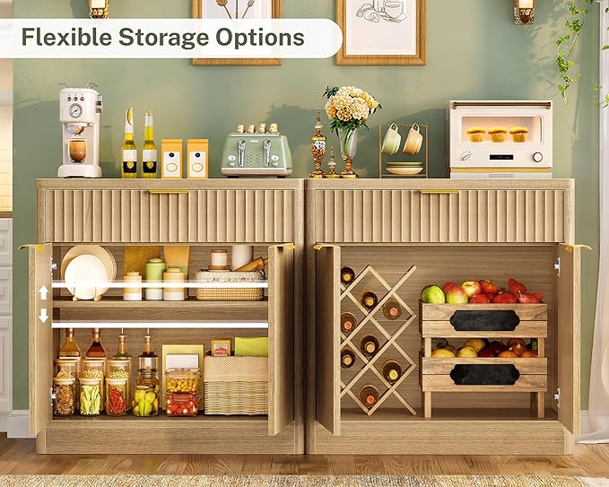 TEENFON 31.5" W Storage Cabinet with Drawer and Adjustable Shelf, Coffee Bar Cabinet, Fluted Sideboard Buffet Cabinet with 2 Doors for Living Room, Kitchen, Entryway, Natural - Image 3