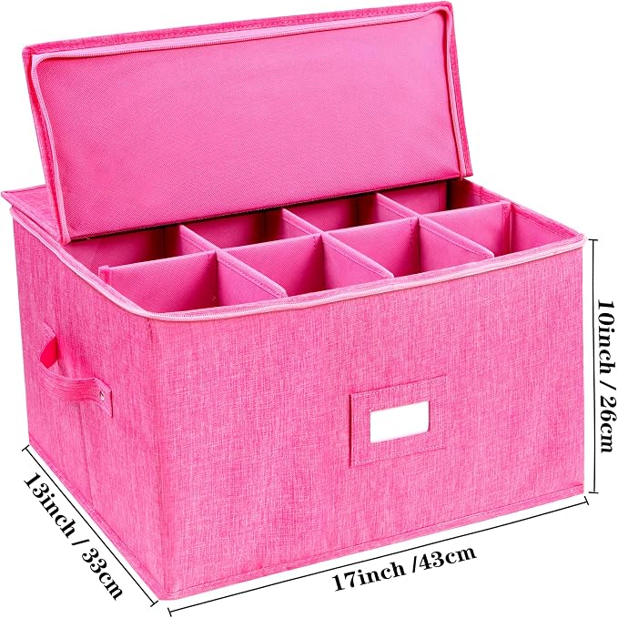 Wine Glass Storage Box, Stemware Storage Containers Cases with Dividers | Stackable Moving Supplies for 12 Wine Glasses, Drinkware , Glassware or Crystal, Hard Top and Stackable (Pink) - Image 4