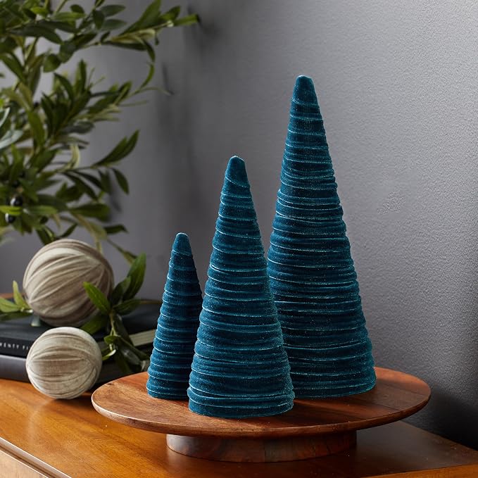 Your Heart's Content Velvet Trees Set of 3 Teal, Minimalist Mantel Accent, Winter Wedding Centerpiece, Valentine Tree Tabletop, Handcrafted Mantel Accent (Teal) - Image 2