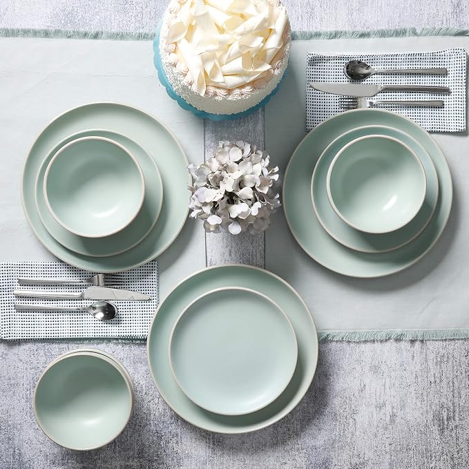 Gibson Home Rockaway Dinnerware, Teal Matte, Service for 4 (12pcs) - Image 5
