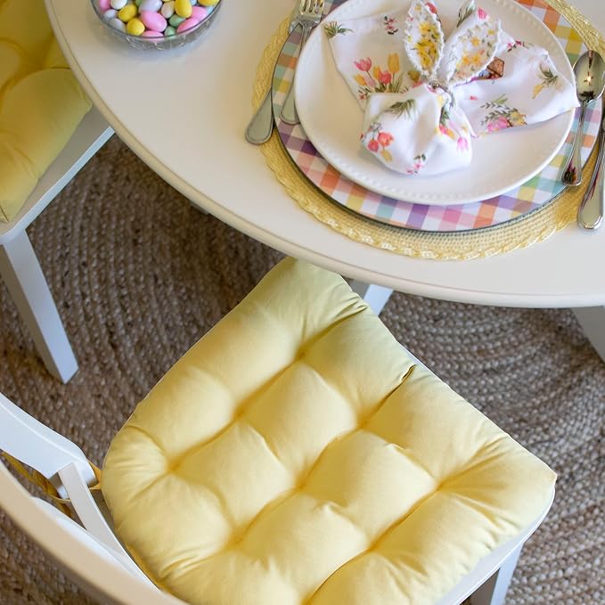 Barnett Home Decor Cotton Duck Yellow Dining Chair Pad with Ties - Medium Size 18 Chair Cushion - Latex Foam Fill - Machine Washable, Reversible, Solid Color, 100% Cotton, Made in USA - Image 2
