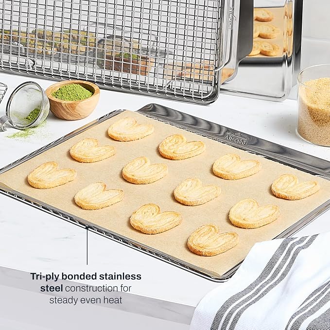 All-Clad Stainless Steel Cookie Baking Sheet 12" x 17" - Tri-ply Bonded for Consistent Baking- (Roast, Bake Cookies, Brownies and More) Professional Stainless Steel Bakeware - Image 5