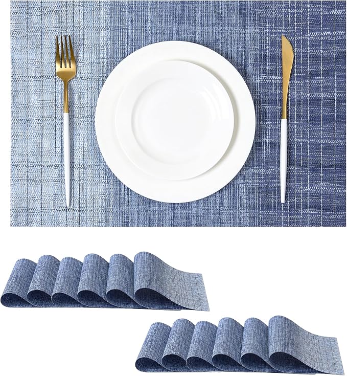 Leetaltree Gradient Blue Woven Placemats Set of 24 - Heat Resistant Non-Slip Place mats for Dining Table, Washable Durable PVC Vinyl Woven Table Mats(Gradient Blue, 24) by Leetaltree-ArtatEveryTable