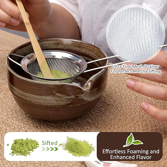 Joyscale Matcha Whisk Set, Matcha Set Whisk And Bowl, 8 Pcs Matcha Kit Set(Retro Design), 16 OZ, Japanese Matcha Tea Set, Matcha Making Kit Gifts for Tea Lovers(Brown)