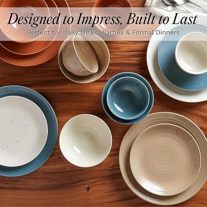 Sango Siterra Painter's Palette 16-Piece Stoneware Dinnerware Set - Service for 4, Ceramic Plates and Bowls Sets, Chip Resistant, Rustic Dishware, Microwave & Dishwasher Safe Kitchen Dishes - Image 7
