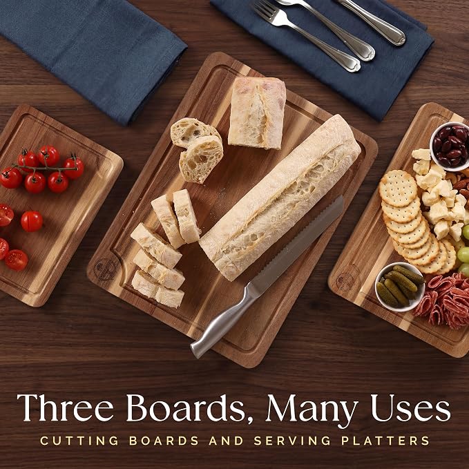 Pre-Oiled, Non Toxic 3-Piece Acacia Cutting Board Set with Stand | 15.7 x 11.8 in, 13 x 9.4 in, 10.2 x 7.1 in · FSC certified · Includes 3.4 fl oz oil · Deer & Oak - Image 8