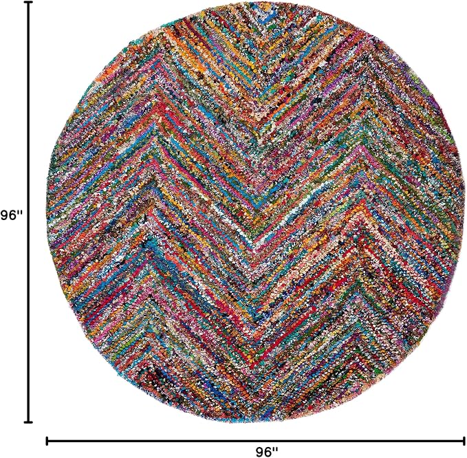 SAFAVIEH Nantucket Collection Area Rug - 8' Round, Red & Blue & Multi, Handmade Modern Abstract Chevron Cotton, Ideal for High Traffic Areas in Living Room, Bedroom (NAN141B) - Image 2