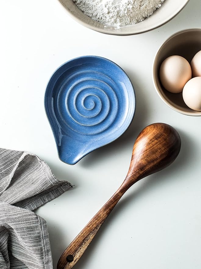 Spoon Rest, Large Ceramic Spoon Holder for Stove Top, Heat-Resistant Cooking Spoon Rest for Kitchen Counter Decor, 5 Inches, Blue - Image 5