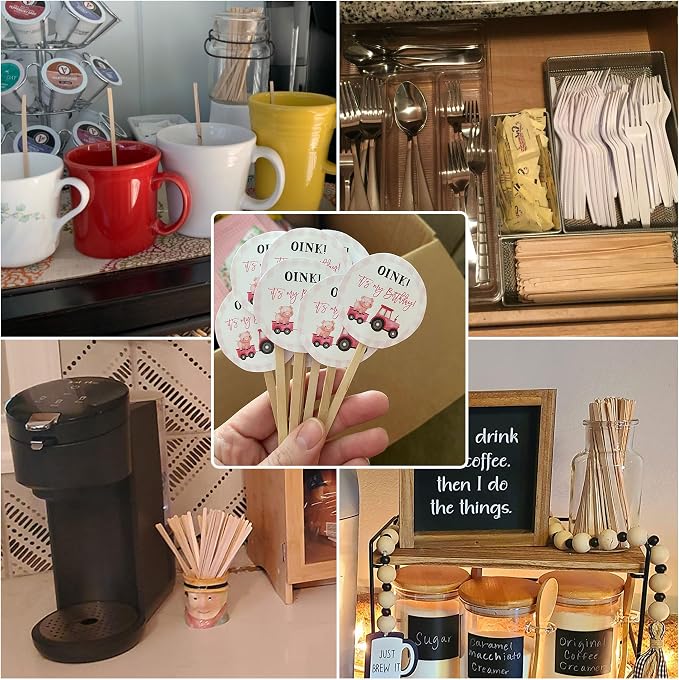ANTETOK Wooden Coffee Stirrers - Coffee Stir Sticks 7.5 Inch,100pcs Disposable Birch Wood Coffee/Beverage Stirrers,Swizzle Drink Sticks,Coffee Bar Accessories - Image 2