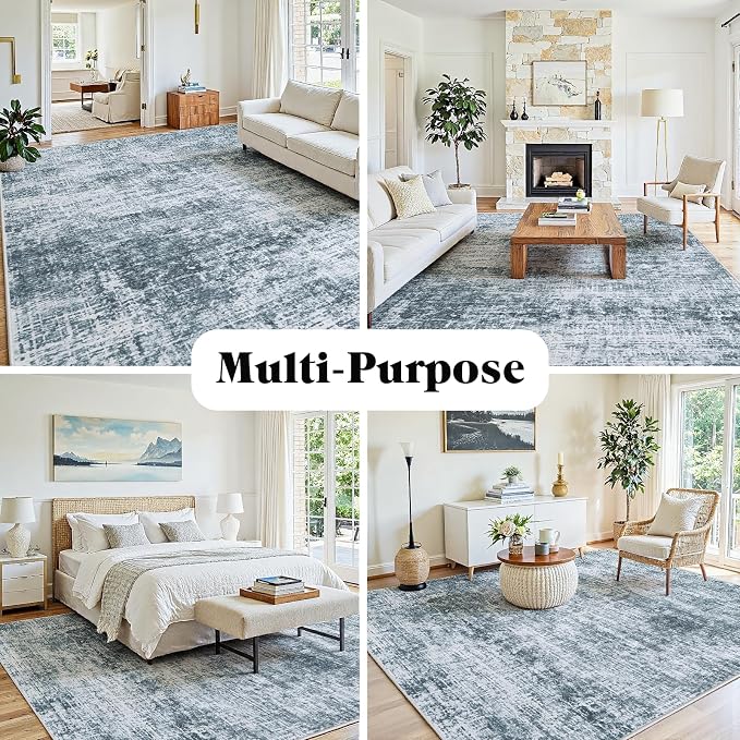 5x7 Area Rug for Living Room Bedroom: Non-Slip Modern Light Slate Blue | Machine Washable TPR Backing, Stain-Resistant Low Pile, Pet & Kid Friendly, Abstract Decor for Dining Room, Dorm, Home Office - Image 3