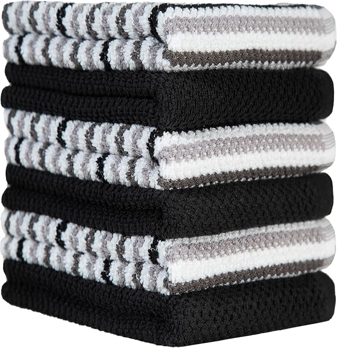 Bumble Kitchen Towels 6 Pack 100% Cotton 16"x26" - Black Wide Stripe | 430 GSM Soft Kitchen Hand Towels with Hanging Loop, Highly Absorbent & Durable for Washing and Drying Dishes - Image 5