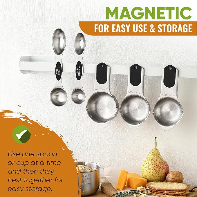Spring Chef Magnetic Measuring Cups & Spoons Set of 9, Patented, Black | Stackable Stainless Steel Measuring Cups & Heavy Duty Metal Measuring Spoons with Levelers for Dry & Liquid Ingredients - Image 4