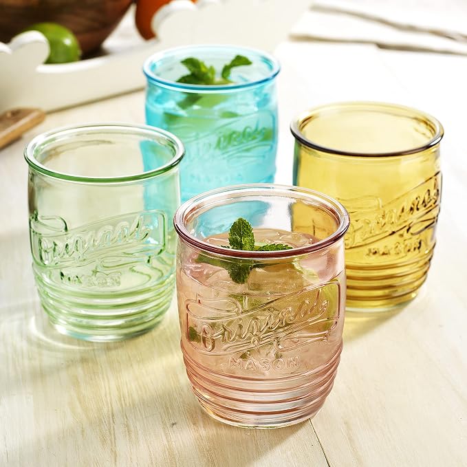Glaver's Set Of 4 Original Mason Collins Glasses Assorted Colored Drinking Glasses For Juice Smoothies Cocktails Fine Beverage Glass Cups HAND WASH(Original Mason Whiskey Colored 13 OZ.) - Image 3