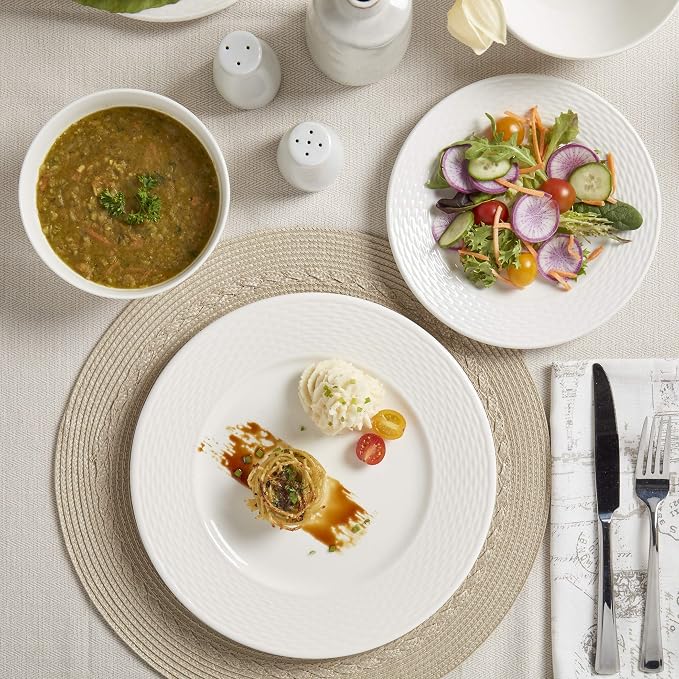 TTU Tabletops Gallery Embossed Bone White Porcelain Round Dinnerware Collection- Chip Resistant Scratch Resistant, Dubai 12 Piece Dinnerware Set (Dinner Plate, Salad Plate, Cereal Bowl) - Image 2